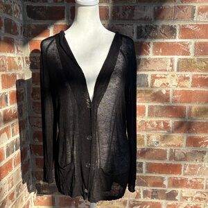 Peter Nygard Black Sheer Cardigan 55% Linen blend Large